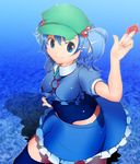  blue_eyes blue_hair bowalia condom hair_bobbles hair_ornament hat kawashiro_nitori key school_swimsuit short_hair solo swimsuit swimsuit_under_clothes thighhighs touhou twintails two_side_up zettai_ryouiki 