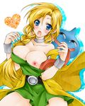  bad_id bad_pixiv_id bianca blonde_hair blue_eyes braid breasts dragon_quest dragon_quest_v hair_over_shoulder large_breasts long_hair nipples open_mouth single_braid slime_(dragon_quest) solo takatsuki_ichi 