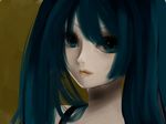  aisa_(eve22shana) bad_id bad_pixiv_id blue_eyes blue_hair dark face hatsune_miku light_smile lips portrait realistic solo vocaloid 