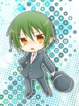  angel_beats! chibi green_hair hat kashiwadokoro male_focus naoi_ayato orange_eyes school_uniform solo 
