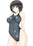  amagami black_eyes black_hair breasts competition_swimsuit covered_navel covered_nipples kutani large_breasts nanasaki_ai navel one-piece_swimsuit short_hair simple_background skin_tight solo swimsuit white_background 