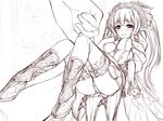  assisted_exposure blush copyright_request embarrassed fairy greyscale long_hair minigirl monochrome panties sketch solo_focus thighhighs underwear uni8 upskirt wings 