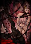  absurdres armpits blood chain fangs feet flat_chest foreshortening highres knife pantyhose purple_hair red_eyes remilia_scarlet robo8 short_hair solo touhou 
