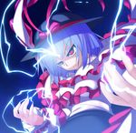  :&lt; angry electricity frills frown hat jerry lightning nagae_iku purple_hair red_eyes shawl short_hair solo touhou 