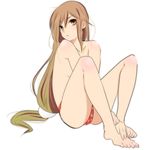  bad_feet bad_hands bad_id bad_pixiv_id barefoot brown_eyes brown_hair feet hands_on_feet legs long_hair long_legs no_bra ookami-san ookami_ryouko panties solo topless un0 underwear underwear_only very_long_hair 