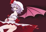  ass bat_wings flat_chest hat nail_polish nipple_slip nipples no_panties purple_hair red_eyes red_nails remilia_scarlet short_hair solo thighhighs touhou utakata_(kochou_no_yume) wallpaper wings 