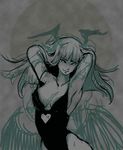  armpits bat_wings breasts cleavage demon_girl head_wings hiyori_chisha leotard long_hair medium_breasts monochrome morrigan_aensland no_legwear sketch solo spot_color succubus vampire_(game) wings 