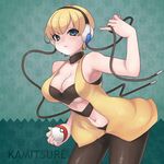  bad_id bad_pixiv_id bare_shoulders blonde_hair blue_eyes breasts character_name choker cleavage gym_leader headphones holding holding_poke_ball kamitsure_(pokemon) large_breasts midriff navel pantyhose poke_ball pokemon pokemon_(game) pokemon_bw rocb short_hair solo 