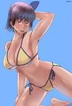  armpits ayane_(doa) bikini breasts covered_nipples dead_or_alive headband large_breasts purple_hair red_eyes short_hair swimsuit zenkou 