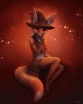  2022 4:5 absurd_res anthro bedroom_eyes big_ears breasts canid canine clothed clothing collective_card_game digital_media_(artwork) fangs female fennec fluffy fluffy_tail fox fur halloween_2022 hat headgear headwear hi_res inner_ear_fluff looking_at_viewer magic_user mammal narrowed_eyes orange_body orange_fur red_eyes seductive shaded simple_background smile smiling_at_viewer soft_shading solo tan_body tan_fur tuft under_boob video_games vm94 witch witch_hat yaela 
