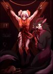  anthro bodily_fluids bone canid canine canis cannibalism crucifixion death demon disembowelment domestic_dog duo fangs gore guts hi_res hook intestines mammal nipples organs skull snuff tears ulna_moon 