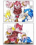  abdominal_bulge absurd_res amy_rose anthro belly big_belly dialogue eulipotyphlan female group hi_res killboo male male/female mammal miles_prower oral_vore same_size_vore sega sonic_the_hedgehog sonic_the_hedgehog_(series) speech_bubble trio vore were wereeulipotyphlan werehog 