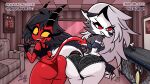  anthro ass_to_ass big_butt black_clothing black_panties black_underwear breasts butt canid canid_demon clothing collar demon duo female female/female fur hellhound helluva_boss hi_res imp loona_(helluva_boss) mammal millie_(helluva_boss) mirak0 panties red_body red_clothing red_panties red_underwear semirulalmite spiked_collar spikes underwear white_body white_fur 