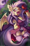  2020 5_fingers anthro anthrofied apple apple_tree bat_pony bat_wings blood bodily_fluids breasts cape cleavage clothed clothing cloud cutie_mark digital_media_(artwork) ear_tuft equid eyebrows eyelashes fangs female fingers flutterbat_(mlp) fluttershy_(mlp) food friendship_is_magic fruit_tree gloves hair handwear hasbro hi_res holding_food holding_object macintalk mammal membrane_(anatomy) membranous_wings moon my_little_pony night open_mouth panties pink_hair pink_tail plant red_eyes solo tongue tree tuft underwear vampire wings yellow_body 