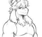  animal_humanoid anthro bovid bovid_humanoid caprine clothing dragon_island dynogreeno fur hair humanoid hybrid katsushika_yoshihide male mammal mammal_humanoid messy_hair monochrome shirt smile solo tank_top topwear white_body 