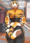  absurd_res anthro arknights back_muscles big_butt black_body butt clothed clothing countershading felid female fingers fur hair hand_on_butt hand_on_own_butt hi_res hypergryph mammal multicolored_body multicolored_fur multicolored_hair muscular mx99926 orange_body orange_fur orange_hair pantherine rear_view solo studio_montagne tiger video_games waaifu_(arknights) white_body white_fur white_hair workout_clothing 