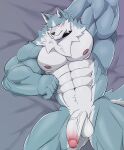  abs anatake anthro balls barazoku biceps big_muscles brand_new_animal canid canine canis genitals hi_res humanoid_genitalia humanoid_penis male male/male mammal muscular muscular_anthro muscular_male nipples nude pecs penis shirou_ogami simple_background solo solo_focus studio_trigger wolf 