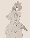  anthro areola avian bird breasts butt butt_grab chubby_female columbid dove feathers female hair half-closed_eyes hand_on_butt hi_res looking_back marsa marsaovo monochrome narrowed_eyes nipples pigeon slightly_chubby solo spots tail_feathers thick_thighs wings 