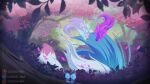  1boy 1girl fox_tail ghost green_hair grin hetero kodama league_of_legends long_hair nature odeko_yma outdoors petals sett_(league_of_legends) smile soraka_(league_of_legends) spirit_blossom_sett spirit_blossom_soraka tail tree watermark white_hair 