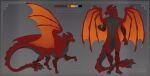  2022 anthro artist_name biped black_body color_swatch dated dragon featureless_crotch feral front_view glistening glistening_eyes grey_body grey_horn hi_res horn male membrane_(anatomy) membranous_wings model_sheet narrowed_eyes nude orange_tongue orange_wings pupils quadruped red_body santanahoffman side_view simple_background slit_pupils solo standing striped_legs tongue tongue_out wings 