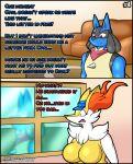  al_gx anthro apartment big_breasts blue_body braixen breasts canid canine casual_nudity clothed clothing comic crimson_(al_gx) delivery_(commerce) dialogue duo english_text female fox fur generation_4_pokemon generation_6_pokemon hi_res hisuian_form hisuian_zoroark humor illusion lucario male mammal nintendo pokemon pokemon_(species) postal_delivery red_body red_fur regional_form_(pokemon) scarf spying story text transformation video_games window yellow_body yellow_fur 