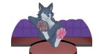  absurd_res anthro canid canine feet female fur hi_res looking_at_viewer mammal nezuseishy pawpads paws pocketmob shina_(pocketmob) simple_background smile solo 