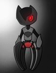  1_eye 2022 4_legs ambiguous_gender black_body fan_character gradient_background grey_body hi_res machine malegardevoir not_furry red_eyes robot simple_background solo 