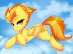  2021 big_ears cloud cutie_mark darkmaxxie digital_media_(artwork) dock equid equine eyebrows eyelashes feathered_wings feathers female feral folded_wings friendship_is_magic fur hair hasbro hi_res lidded_eyes lying mammal my_little_pony orange_eyes orange_hair orange_tail pegasus spitfire_(mlp) wings wonderbolts_(mlp) yellow_body yellow_feathers yellow_fur 