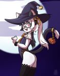  absurd_res anthro bell bunnybits butt clothing costume eyewear felid feline girly glasses halloween happy hi_res holidays legwear magic_user male mammal solo spooky_(disambiguation) teenager thigh_highs witch young 