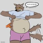  absurd_res anthro belly belly_grab big_belly canid canine canis clothing dreamworks fattytober hi_res male mammal mindof mr._wolf_(the_bad_guys) overweight overweight_male the_bad_guys tight_clothing weight_gain wolf 
