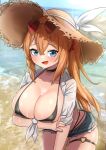  1girl blue_eyes girls&#039;_frontline hat kalina_(girls&#039;_frontline) kkusak_(kkusag_ks) leaning_forward looking_at_viewer orange_hair short_shorts shorts sun_hat sunglasses 