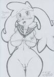  2022 anthro blush bodily_fluids bottomless breasts butt_from_the_front cleft_of_venus clothed clothing female floppy_ears generation_4_pokemon genital_fluids genitals graphite_(artwork) hands_behind_back head_tilt legendary_pokemon lunaris_parukia navel nintendo nipple_outline nipples open_mouth open_smile pokemon pokemon_(species) pokemorph pussy pussy_juice school_uniform shaymee_(lunaris_parukia) shaymin sky_forme_shaymin smile smiling_at_viewer solo thigh_gap topwear topwear_only traditional_media_(artwork) uniform video_games 