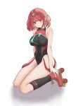 absurdres bangs black_one-piece_swimsuit breasts chest_jewel competition_swimsuit fingerless_gloves gloves highres kneeling large_breasts okazakileo one-piece_swimsuit pyra_(pro_swimmer)_(xenoblade) pyra_(xenoblade) red_eyes red_hair red_one-piece_swimsuit roller_skates short_hair skates swept_bangs swimsuit tiara two-tone_swimsuit xenoblade_chronicles_(series) xenoblade_chronicles_2 