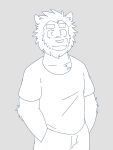  absurd_res anthro bottomwear clothing elbow_tuft felid hand_in_pocket hi_res hoss_(password) lion looking_at_viewer male mammal mane mrjosh47 neck_tuft pantherine password_(visual_novel) pockets solo standing topwear tuft 