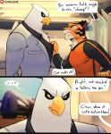  absurd_res accipitrid accipitriform angry anthro avian beak biped bird blue_eyes clothing comic detailed_background dialogue duo eagle felid hi_res male mammal orange_body pantherine rimba_racer speech_bubble text tiger url vhkansfweer white_body 