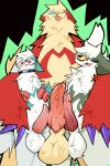  anthro balls balls_touching bodily_fluids generation_3_pokemon genital_fluids genitals group hi_res keeb male male/male nintendo open_mouth penis pokemon pokemon_(species) precum tongue tongue_out trio video_games zangoose 