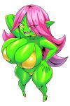  big_breasts bikini breasts cleavage clothed clothing dart_(thecon) female goblin green_body green_skin hair hi_res huge_breasts humanoid not_furry pink_hair simple_background solo swimwear thecon thick_thighs white_background 