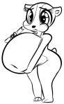  anthro bamboo belly black_and_white bloated dotkwa eating eyebrows eyelashes female giant_panda hasbro holding_object littlest_pet_shop looking_down mammal monochrome navel overweight overweight_anthro overweight_female penny_ling simple_background small_tail solo standing thick_thighs ursid white_background wide_hips 