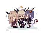  +++ 3girls alina_(arknights) arknights bangs black_dress black_footwear black_gloves black_jacket black_shorts black_skirt blue_hair blush_stickers boots brown_hair ch&#039;en_(arknights) chibi closed_eyes closed_mouth collared_shirt commentary_request dragon_girl dragon_horns dragon_tail dress fingerless_gloves flying_sweatdrops gloves guodzidongxian hair_between_eyes hair_intakes hand_to_own_mouth highres horns jacket long_hair long_sleeves multiple_girls necktie notice_lines orange_necktie profile puffy_long_sleeves puffy_sleeves red_eyes shadow shirt shoes short_shorts shorts shrugging single_glove skirt standing tail talulah_(arknights) very_long_hair white_background white_shirt 