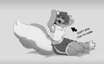  anthro armpit_hair body_hair bottomwear bound breasts claws clothed clothing fangs female fluffy fluffy_tail fully_clothed greyscale hi_res mammal mephitid monochrome open_mouth sharkrags shirt shorts skunk solo tank_top teeth topwear were weremephitid wereskunk yawn 