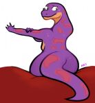  2021 4_fingers anthro butt cobra female fingers hi_res keeshee multicolored_body ncs nude purple_body purple_tail reptile scalie snake solo spots two_tone_body yellow_eyes 
