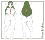  2021 accessory big_breasts blush breasts brown_eyes butt character_name embarrassed feet female gardevoir generation_3_pokemon genitals green_hair green_nipples hair hair_accessory hairband hand_on_breast hi_res huge_breasts humanoid kloudmutt long_hair looking_away mina_evaline model_sheet navel nintendo nipples not_furry nude pokemon pokemon_(species) pussy simple_background solo thick_thighs toes video_games voluptuous_female white_background wide_hips 