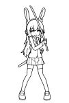  2022 absolute_territory animal_humanoid animated black_and_white bottomwear clothed clothing cute_expression female hair humanoid katana lagomorph lagomorph_humanoid leporid_humanoid long_hair mammal mammal_humanoid melee_weapon monochrome no_sound qswan rabbit_humanoid sailor_uniform short_playtime simple_background skirt smile solo standing sword sword_sheath sword_swing weapon white_background young 