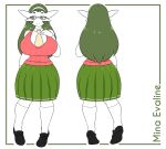  2021 accessory big_breasts bottomwear breasts brown_eyes character_name clothing eyewear female gardevoir generation_3_pokemon glasses green_hair hair hair_accessory hairband hand_on_breast hi_res huge_breasts humanoid kloudmutt loafers long_hair long_socks looking_away mina_evaline model_sheet nintendo not_furry pokemon pokemon_(species) simple_background skirt solo thick_thighs video_games voluptuous_female white_background wide_hips 
