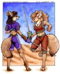  anthro canid canine clothing duo female mammal melee_weapon sword weapon xianjaguar 
