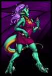  anthro breasts cleavage clothed clothing dinosaur dress dromaeosaurid female purse reptile scalie scullyraptor solo theropod velociraptor 