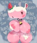  &lt;3 &lt;3_eyes animal_crossing anthro areola bedroom_eyes big_breasts blush bodily_fluids breasts collar cowbell english_text female food food_creature fruit genitals hand_on_breast hi_res holding_breast huge_breasts huge_hips huge_thighs lactating looking_at_viewer mammal merengue_(animal_crossing) milk narrowed_eyes navel nintendo nipples nude open_mouth pink_areola pink_body pink_nipples plant pussy rhinocerotoid seductive slightly_chubby solo somescrub strawberry text thick_thighs video_games wide_hips 