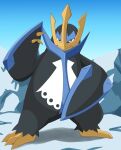  2022 ambiguous_gender attack_pose avian empoleon feral generation_4_pokemon hi_res inahon485 invalid_background nintendo pokemon pokemon_(species) pose solo standing video_games 