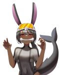  absurdres animal_ears commission commissioner_upload fish_tail goggles goggles_on_head highres indie_virtual_youtuber original rabbit_ears shark_tail sharkabbit sharp_teeth tail tan teeth 