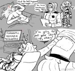  anthro bed breasts clothed clothing comic dialogue duo female female/female five_nights_at_freddy&#039;s five_nights_at_freddy&#039;s:_security_breach furniture hat headgear headwear hi_res human human_on_anthro interspecies machine mammal partially_clothed roxanne_wolf_(fnaf) scottgames size_difference syndhart uniform vanessa_(fnaf) video_games 